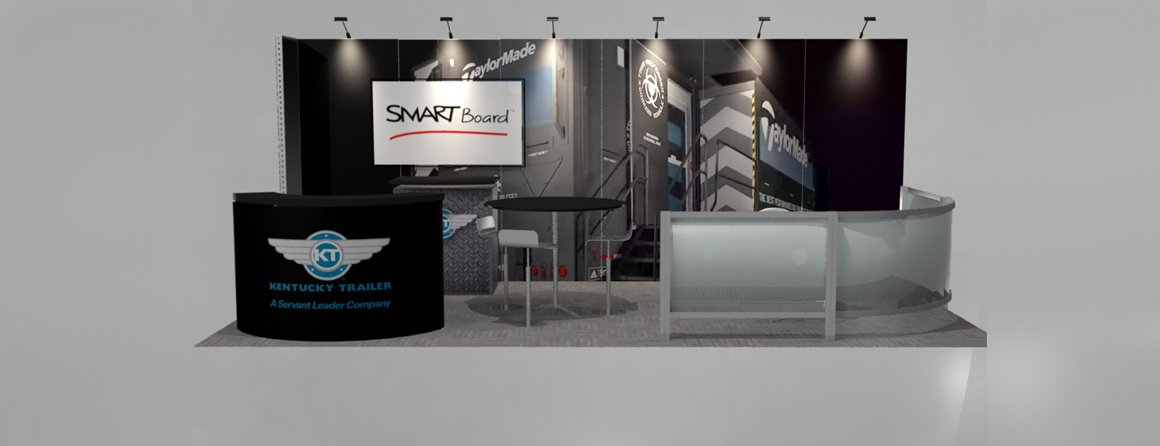 Center Camera view of 3D Studio Max modeled and rendered trade show booth.
