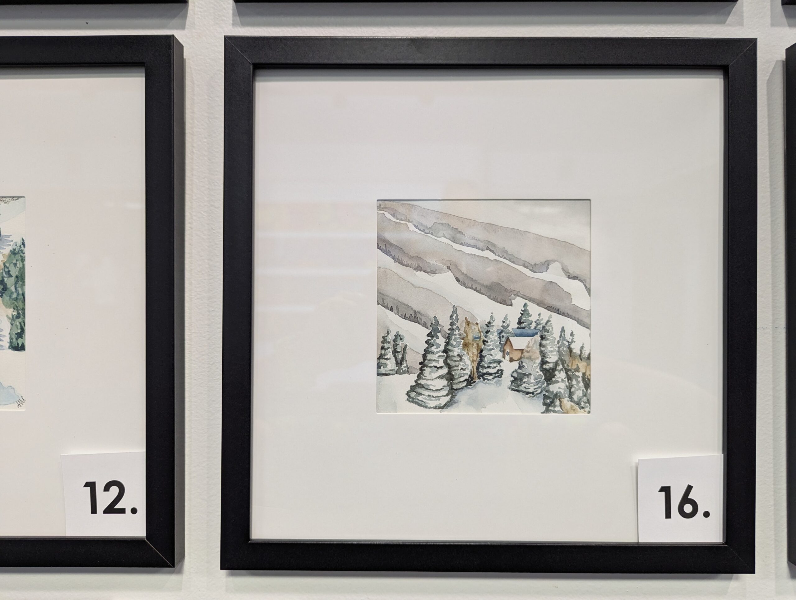 5x5 watercolor painting of Elkhead Tower in a 10x10 frame.