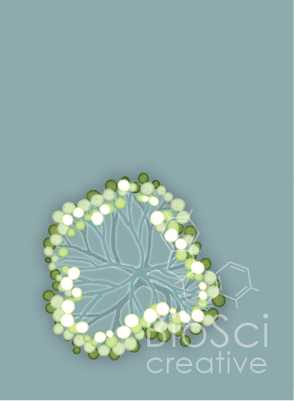 Cyanobacteria Snowella on a grey background. It kinda looks friendly.