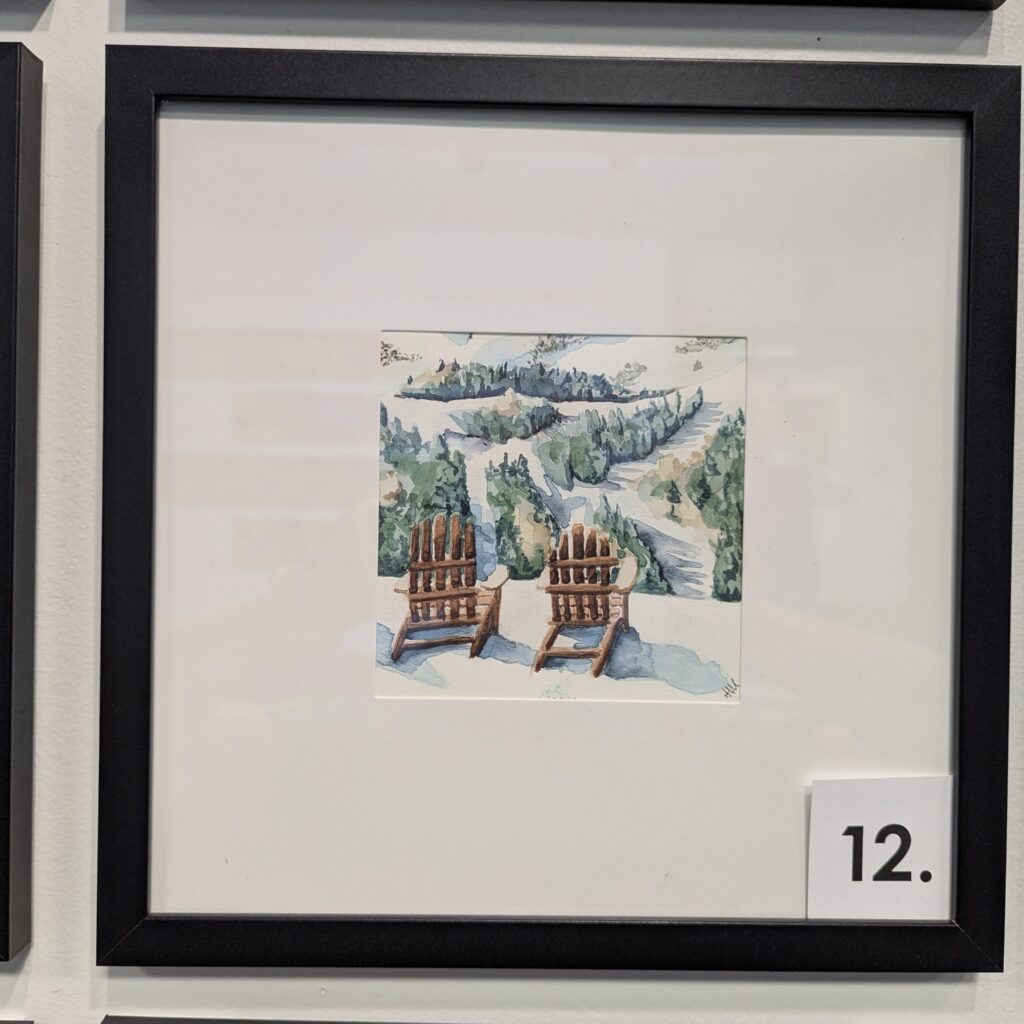 5x5 watercolor painting of the view from Four Points Hut in Steamboat, CO. in a 10x10 frame.
